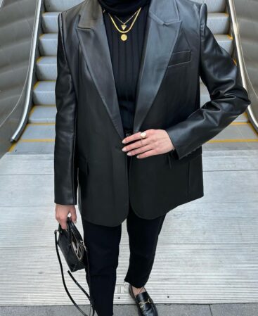 Siyah Deri Blazer Ceket
