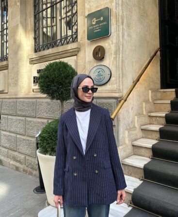 Lacivert Çizgili Vintage Ceket
