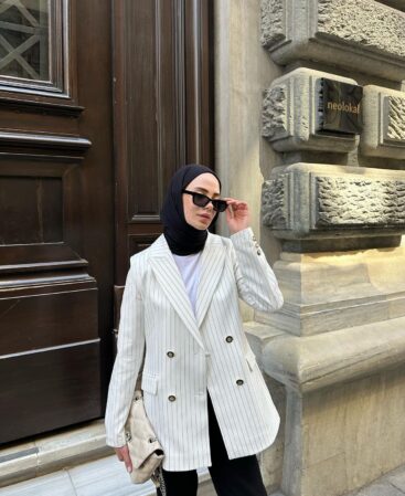 Beyaz Çizgili Vintage Ceket