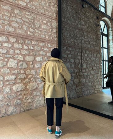 Yağ Yeşili Vintage Trençkot