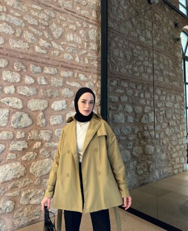 Yağ Yeşili Vintage Trençkot