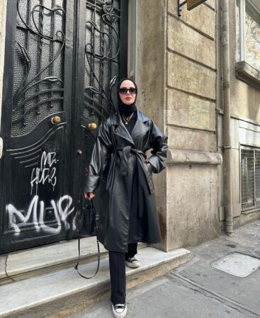 Siyah Deri Vintage Trençkot