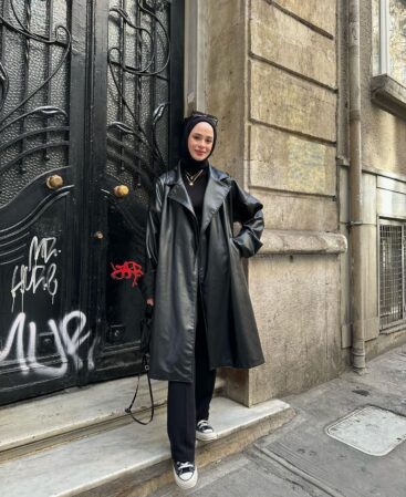 Siyah Deri Vintage Trençkot