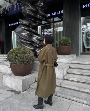 Kemerli Haki Kaşe Kaban Yeni