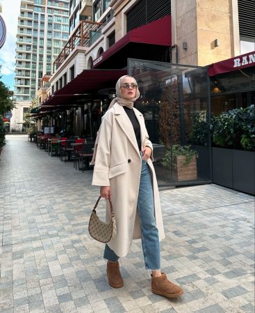 Bej Balık Sırtı Premium Kaşe Kaban
