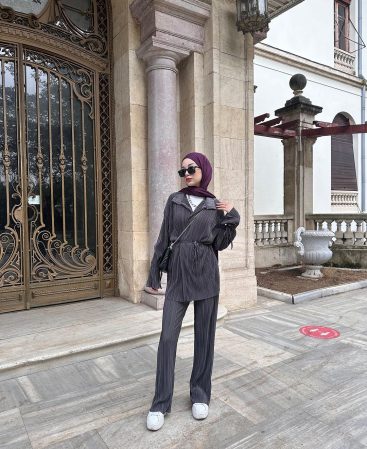 Antrasit Piliseli Kimono Takım