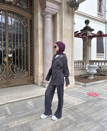 Antrasit Piliseli Kimono Takım