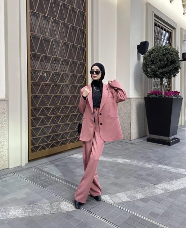 Toz Pembe Vintage Ceket Takım (Oversize Kalıp)