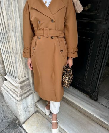 Camel Kemerli Trençkot (Oversize Kalıp)