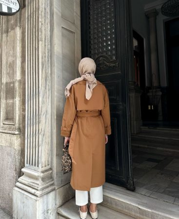 Camel Kemerli Trençkot (Oversize Kalıp)