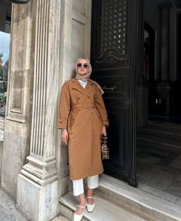 Camel Kemerli Trençkot (Oversize Kalıp)